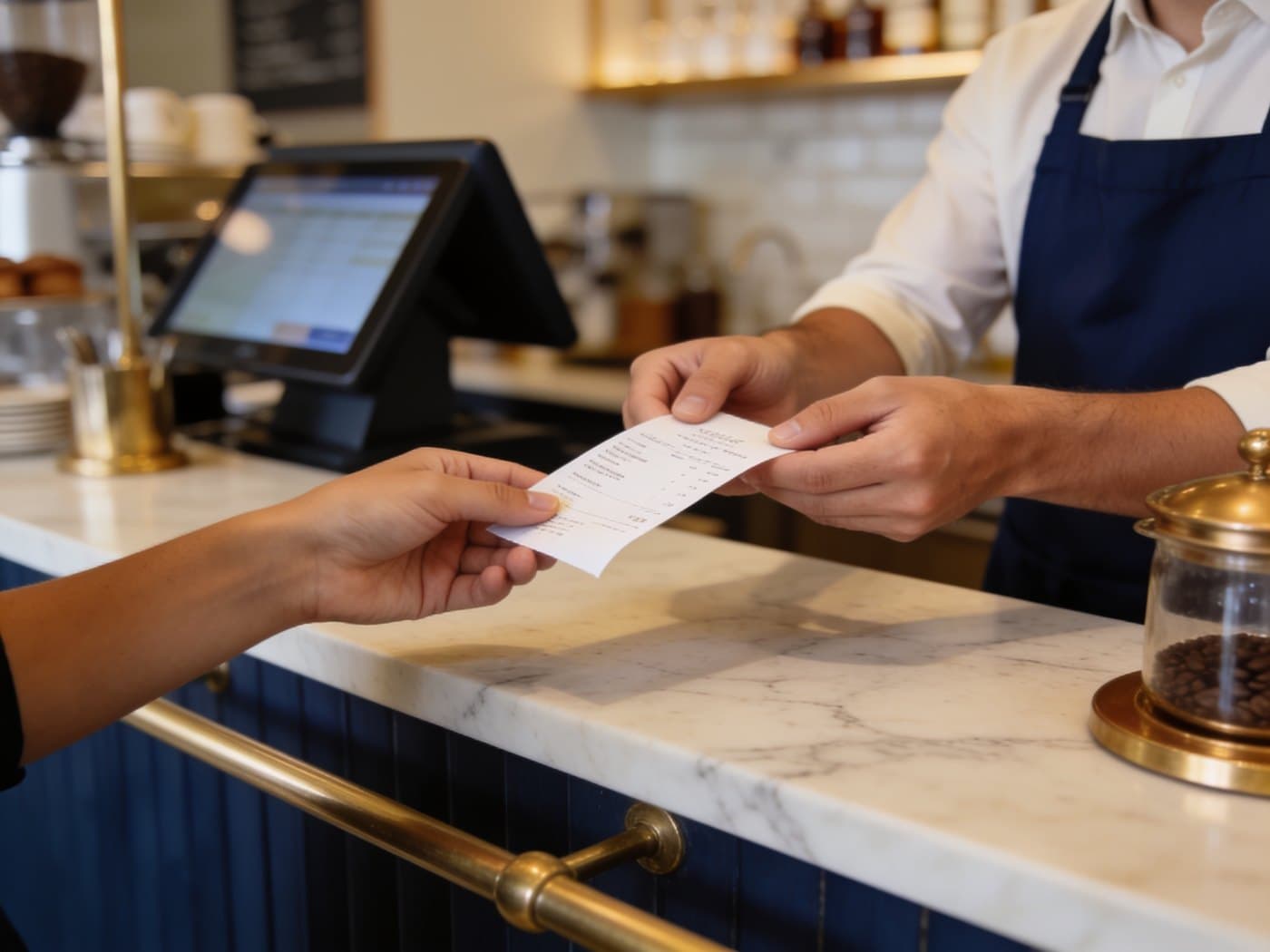 A printed receipt handed over the counter